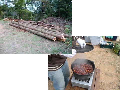 「休憩小屋の材料」と「秋の味覚の栗」